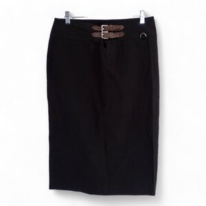 LRL Ralph Lauren Women's Size 6 Black Pencil Skirt Green Label Leather Belt